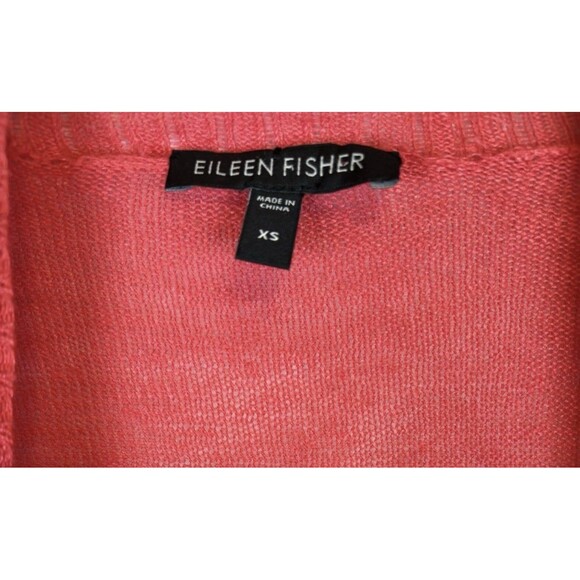 Eileen Fisher Red 100% Linen Open Front Waterfall Cardigan Sweater Size XS - Picture 2 of 7